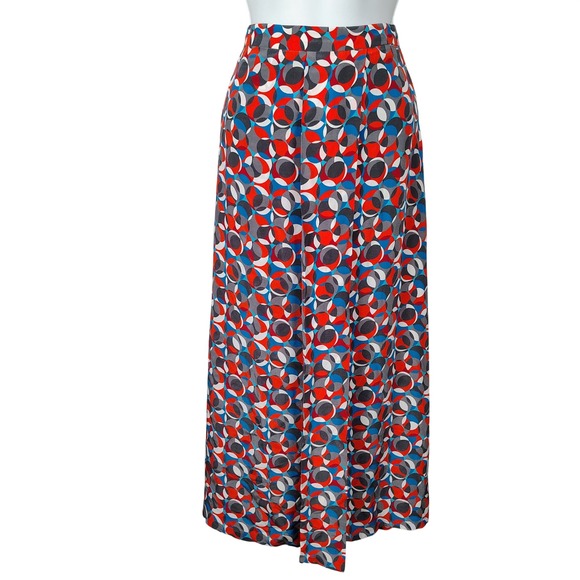 Lola And The Boys Dresses & Skirts - Silk Geometric Circle Print Maxi Skirt Red Blue Grey Size 10 Wrap Front Slit